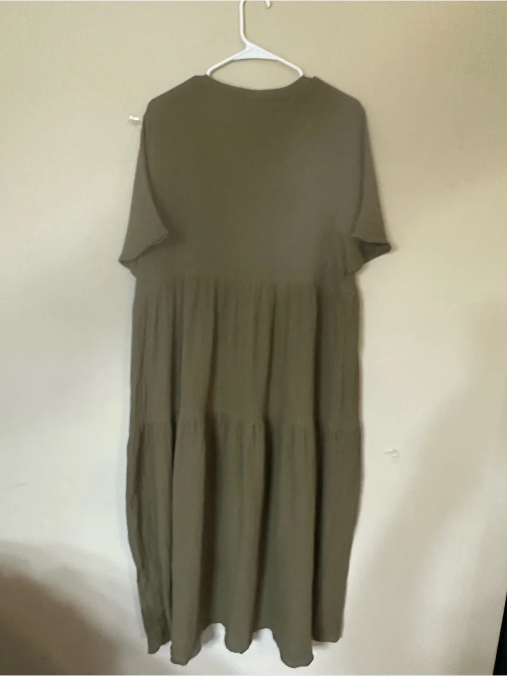 Plus-Size‎ Olive Green Tiered Maxi Dress with Button Front